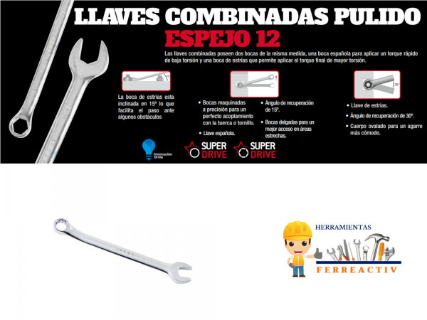 Llave combinadas pulido espejo12 puntas 1-3/8" - Imagen 3