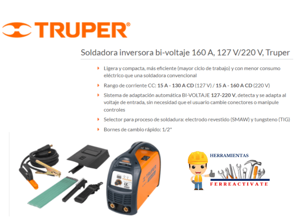 Soldadora inversora bi-voltaje 160 A, 127 V/220 V, - Imagen 2