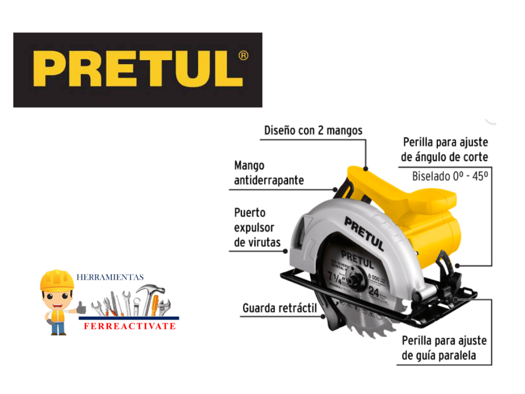 Sierra circular 7-1/4″, 1200W, PRETUL